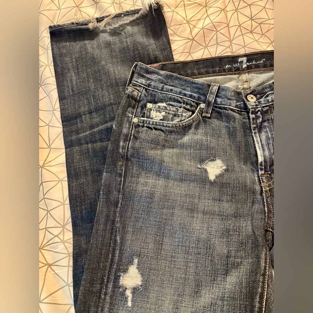 * 7 For All Mankind Dark Blue Distressed bootcut lowrise jeans 31x30 * - Picture 2 of 12